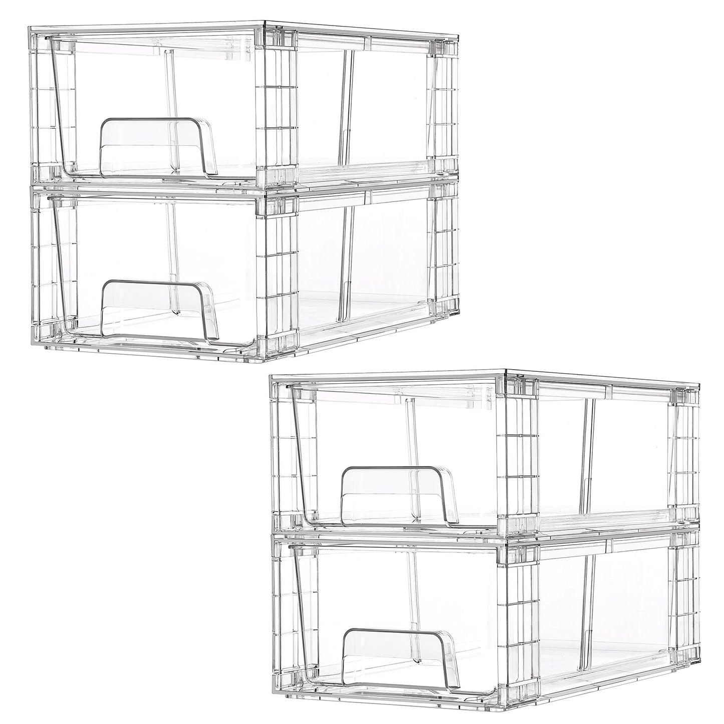 Vtopmart 4Pack Large Stackable Kitchen Pantry Storage Drawers, Clear Organizer Bins with Handles, Acrylic Drawer Organizers for Kitchen Pantry, Bathroom Undersink, Cabinet Organization and Storage