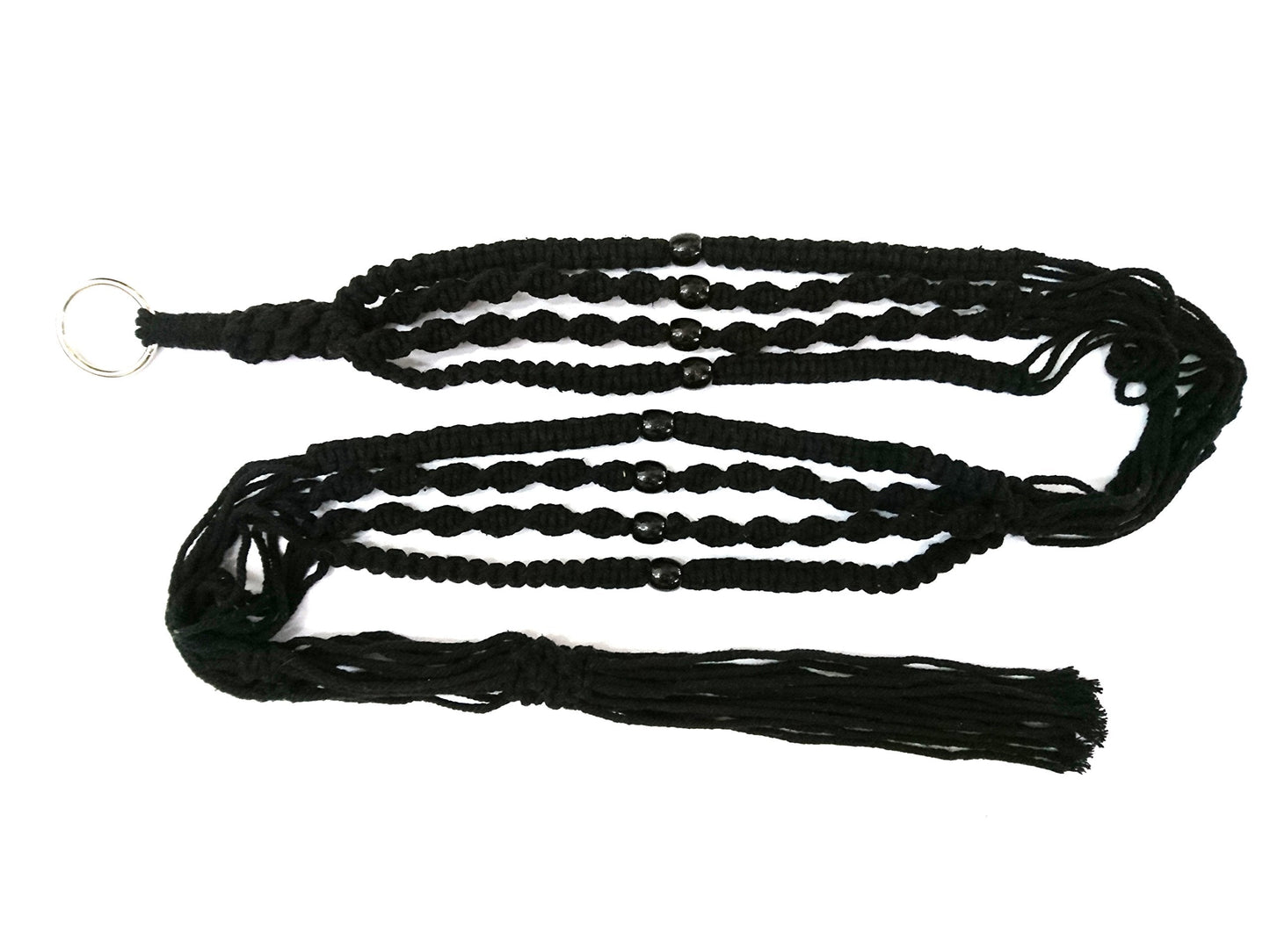 Macrame Plant Hanger & Holder, Hanging Planter 4 Legs Double Deck for 8 inch to 10 inch Two Pots Indoor Outdoor Hanging Planter Cotton Rope 67 Inch with Metal Ring (Cotton-Black)