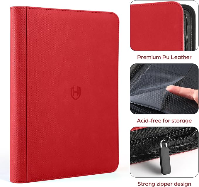 Card Binder 9 Pocket with Zipper, 648 Pockets Trading Card Holder Book, Premium PU Cover Zip Folder Binder, Side Loading Carrying Case Binder Album for TCG, MTG, Sports Cards, Game Cards