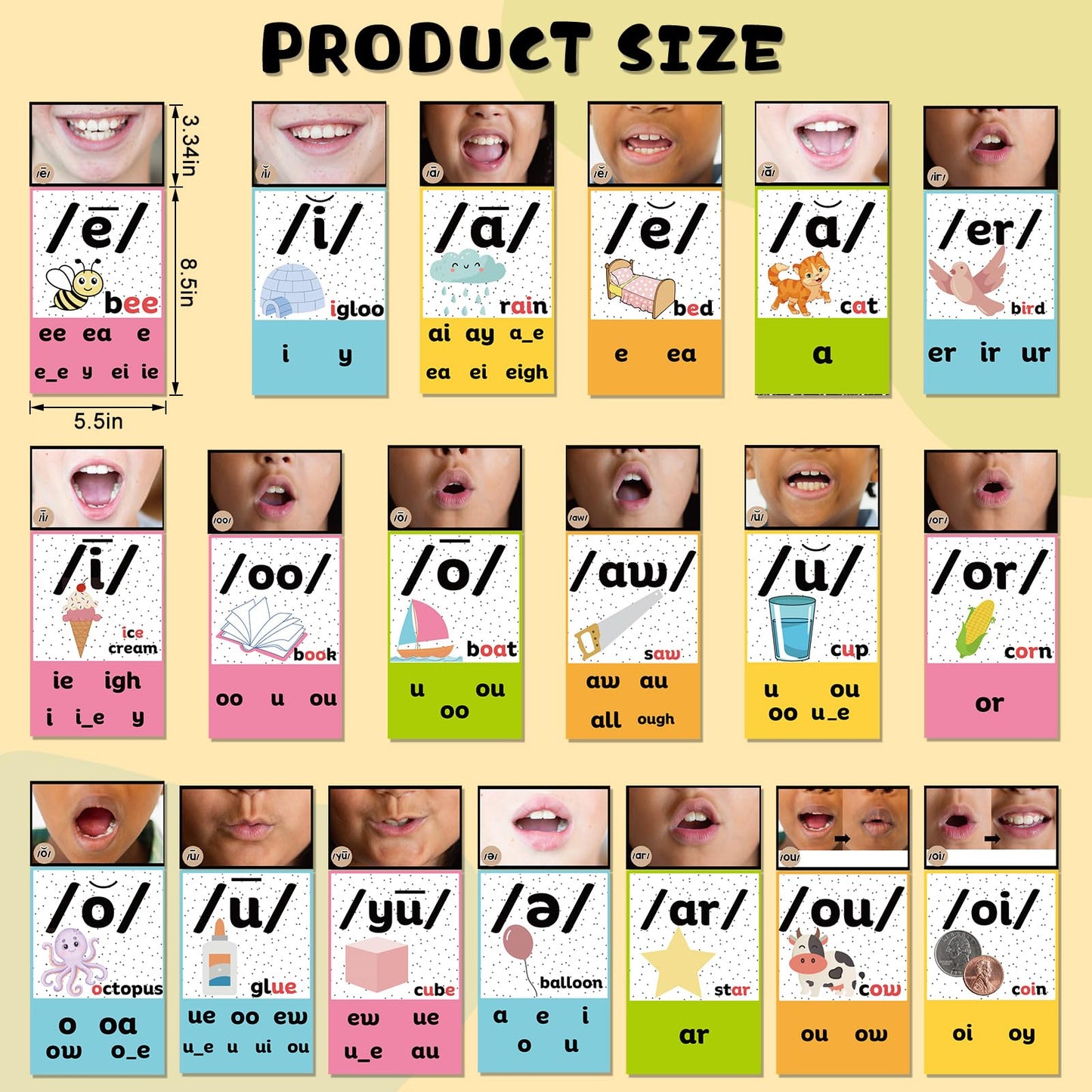Ireer Bright Vowels Sound Wall for Classroom Neutral Phonics Kit, Science of Reading Posters for Classroom Decor, Kindergarten Speech Materials, Phonemic Awareness, Esl Teaching Material