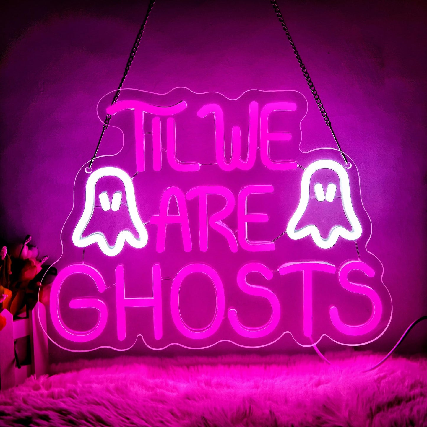 Til We are Ghosts Neon Sign for Wall Decor Gothic LED Neon Signs Pink Wedding Sign Wedding Decor for Bedroom Valentine's Day Birthday Halloween Bar Haunted Mansion Gifts for Lovers 13.7*10.1in(XD328)