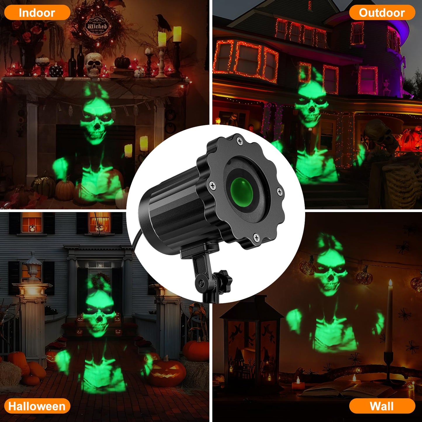 Halloween Decorations Outdoor,2026 Upgraded 3D Dynamic Skull Ghost Projector Lights,Clearer Skull HD Patterns,Night Light for Home Window Wall Halloween Decor