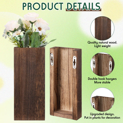 Ziliny 4 Pack Wood Wall Planter for Dried Flowers and Artificial Greenery Indoor Plants Holder, Wood Wall Decor Wooden Pocket Vase Modern Farmhouse Hanging Flowers for Living Room Bedroom Home