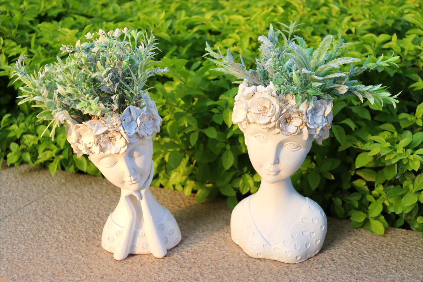 ARTRHYT Face Planter Pots Head Planter, Cute Resin Succulent Planters, Unique Face Flower Head Planter for Indoor Outdoor Plants with Drainage Hole Gift for Female Plants Lovers