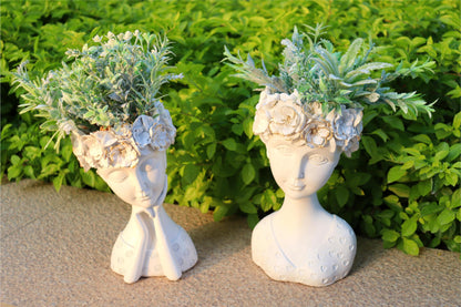 ARTRHYT Face Planter Pots Head Planter, Cute Resin Succulent Planters, Unique Face Flower Head Planter for Indoor Outdoor Plants with Drainage Hole Gift for Female Plants Lovers