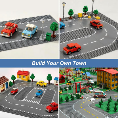 12 Pack Road Base Plates for Building, Compatible with Lego Classic Bricks, 10” x 10” Baseplates Fits for Lego Roads, Road Base Plates for City Sets (Attached DIY Stickers)