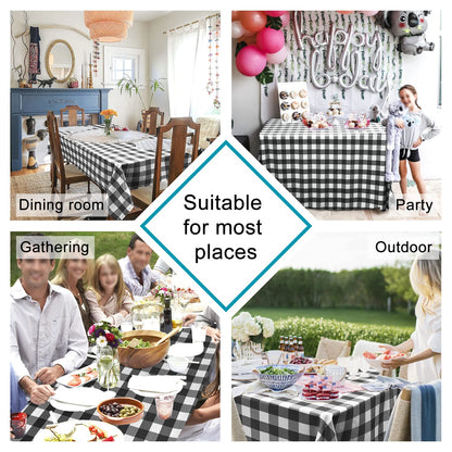 Hiasan 60 x 120 Inch Checkered Tablecloth Rectangle - Stain Resistant, Spillproof and Washable Gingham Table Cloth for Outdoor Picnic, Kitchen and Holiday Dinner, Black and White