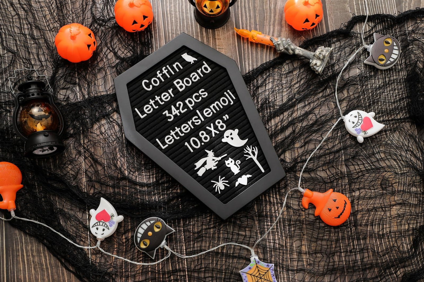 G GAMIT Coffin Felt Letter Board with 342 Changeable Letters&Numbers, 10.8”x8” Spooky Letterboard Gothic Message Board Letter Sign Board with Stand and Canvas bag for Halloween Party Christmas