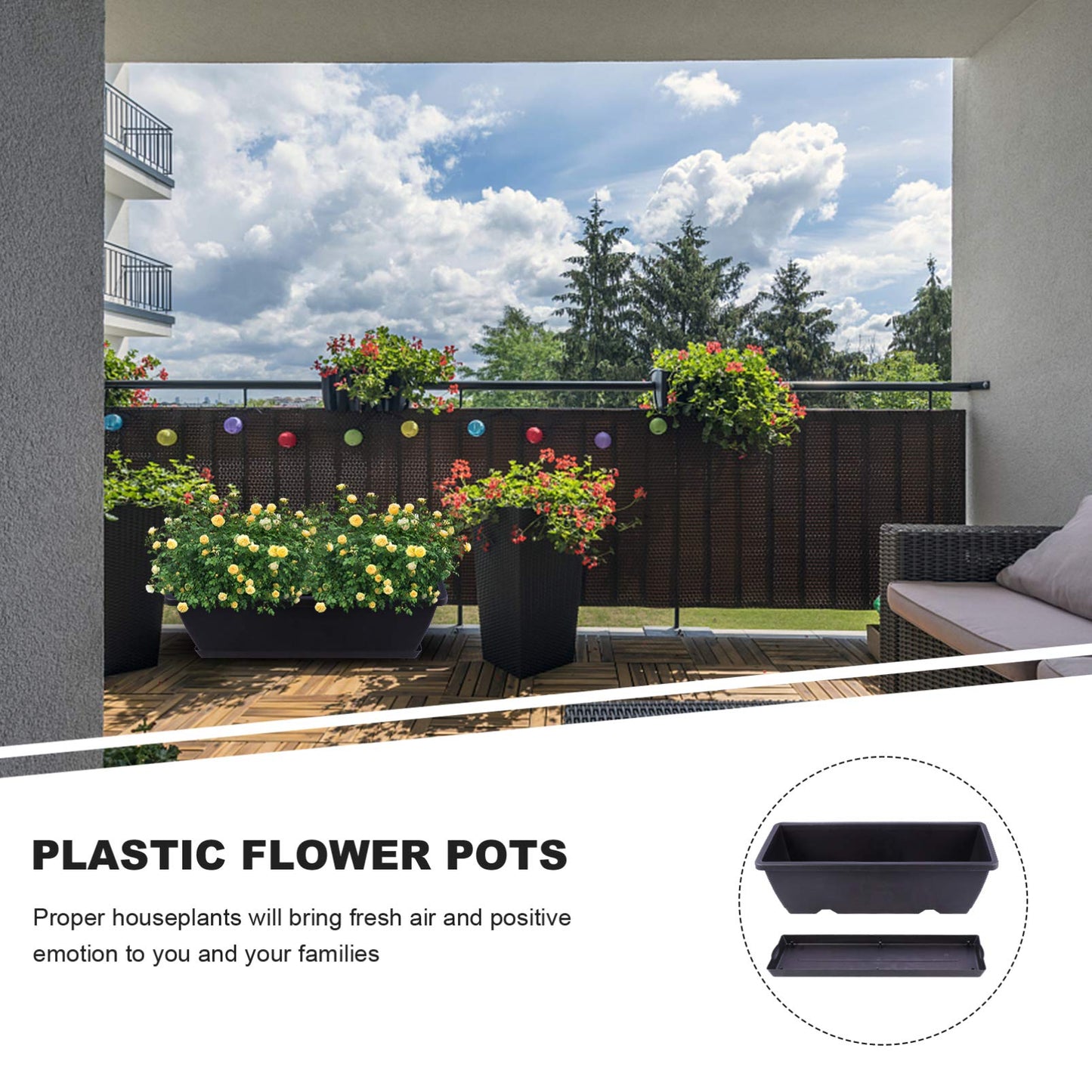 GANAZONO Rectangular Garden Planter 19.68X7.48X5.90In Plastic Planter with Drainage Hole and Saucer for Indoor Outdoor Patio Balcony Home Decor