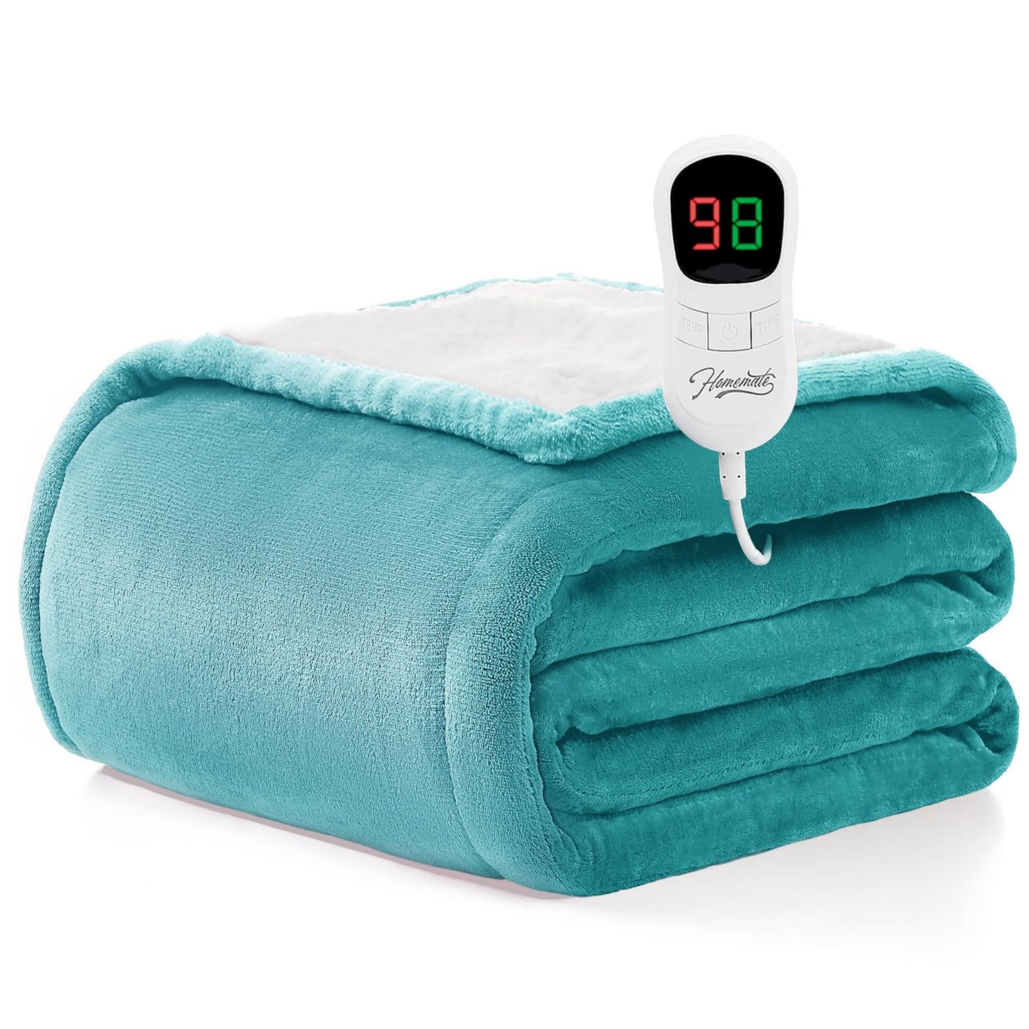 Homemate Heated Blanket Electric Throw - 50"x60" Heating Blanket Throw 1/2/4/6/8 Hours Auto-Off 10 Heat Level Over-Heat Protection Flannel Sherpa ETL Certification
