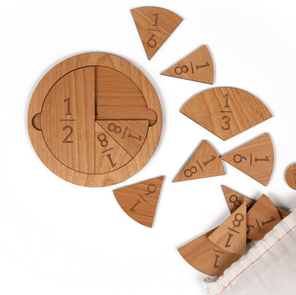 Fraction Tiles - Laser Engraved Alder Wood - Includes 5 inch Tile Holder and Fraction Tiles (23 Tiles)