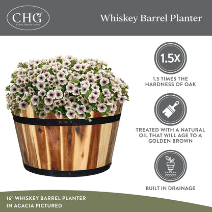 Classic Home & Garden 16" Whiskey Barrel Planter, Acacia