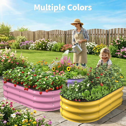 Kesfitt Raised Garden Bed, 4x2x1 FT Galvanized Steel Metal Raised Garden Bed, Oval Open-Bottom Design, 12-Inch Deep for Outdoor Vegetable & Herb Gardening, Silver