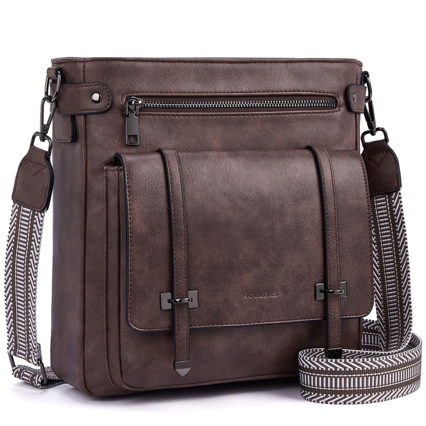 Roulens Crossbody Bags for Women,Multi Pocket Crossbody Purses Vegan Leather Shoulder Handbags Travel Purse Adjustable Strap