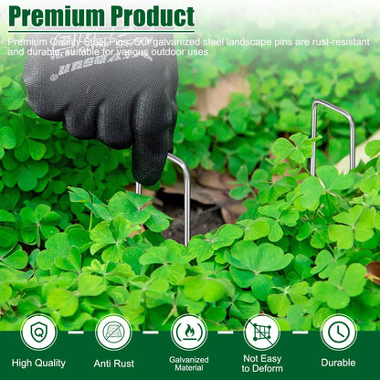 12 Inch Galvanized Landscape Staples Stakes, 25/50/100/200pcs Garden Metal Stakes for Weed Barrier Fabric, Fence Stakes, Tent Stakes, Christmas Decorations (200pcs)