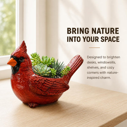 Oulores Cardinal Bird Succulent Planter, Red Resin Decorative Flower Pot for Small Plants, Bird Planter Pot for Desk Windowsill Patio Garden Decor, Gift for Plant & Bird Lovers (Green)