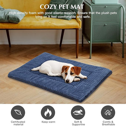 BVAGSS Reversible Dog Crate Pad, Memory Foam Pet Bed Mat, Soft Warm Machine Washable Sleeping Kennel Mattress for Small Medium Dogs XH079 (21''x13''x1.6'',Navy)