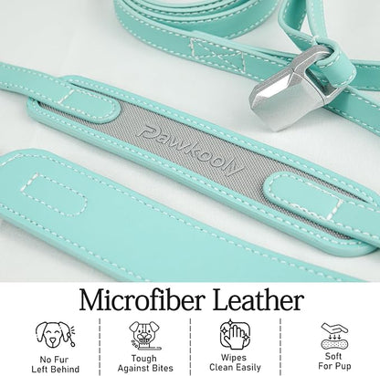 MagEase Dog Collar with 4FT Leash | Adjustable | Anti-Wrinkle, Bite & Stain-Resistant Leather | Soft & Skin-Friendly | 450LB Escape-Proof Magnetic Buckle (Light Blue, Large)