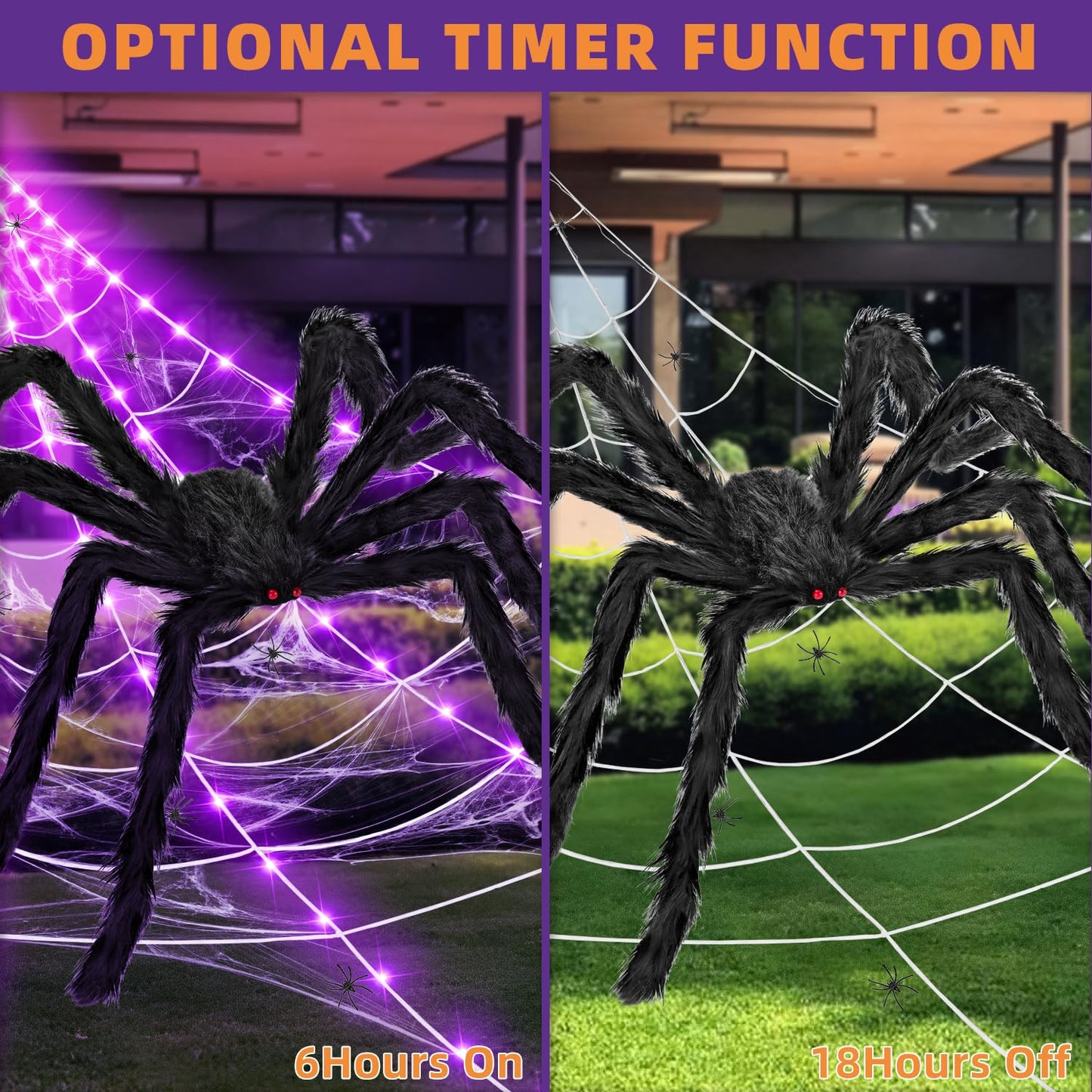 Kendane Halloween Decorations Outdoor and Indoor,250 LED Halloween Spider Web Light Decorations with 59" Giant Spider & 20g Stretch Cobweb,200" Large Light Up Spider Web for Yard(Purple)