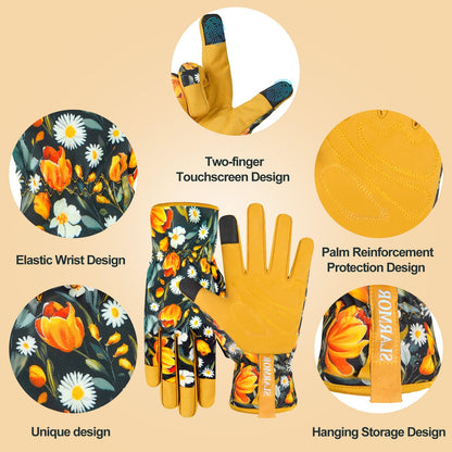 SLARMOR Gardening-Gloves for Women - Thorn-Proof Work-Gloves with Touch Screen for Weeding, Digging, Planting, Pruning Yard Gloves，Well-Designed Gardening Gifts for Women Gardeners-Small