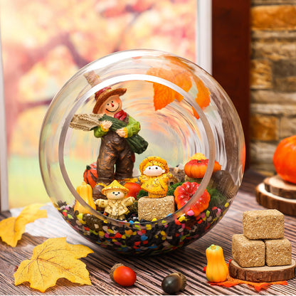 Arrowbash Fall Village Accessories Mini Hay Bales Set Fall Miniature Figurines with Acorns Pumpkins Scarecrow Simulation Farm for Dollhouse Farmhouse Autumn Harvest Thanksgiving Tabletop Decor