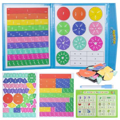 Magnetic Fraction Educational Puzzle with Fraction Tiles & Circles, Math Manipulatives Montessori Learning Toys to Help Kids Learn Fractions and Build Early Math Skills (Blue)