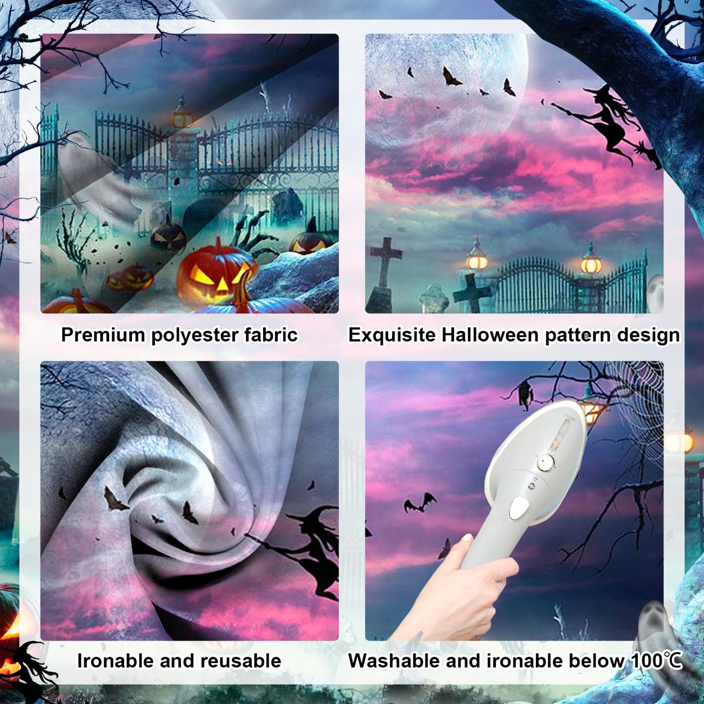 Avezano Halloween Photography Backdrop Horror Moon Night Scary Pumpkin Ghost Witch Background Spooky Skull Iron Gate Jack O'Lantern Halloween Backdrops Photo Studio Props