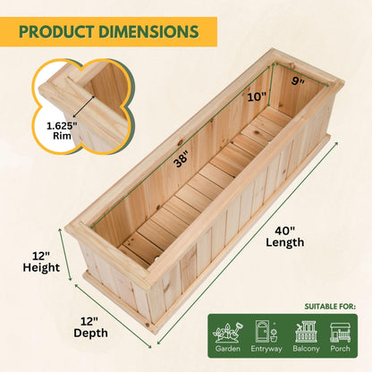 Shine Company Premium Cedar Raised Garden Bed, Planter Box for Vegetables, Flowers, or Herbs 40" L x 12" D x 12" H