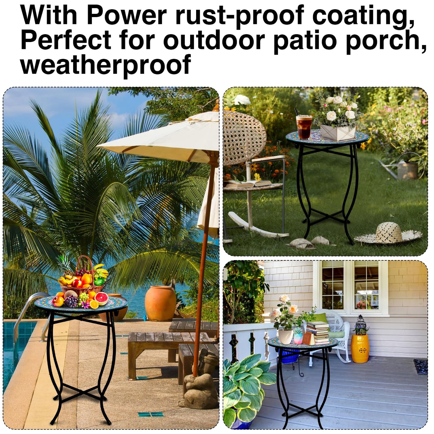 Weogot Outdoor Metal Side Tables, Round Patio Side Table, Weather Resistant Metal End Table Side Table for Patio Yard Porch Balcony Garden Bedside, Plant Stand for Indoor, Easy Assemble