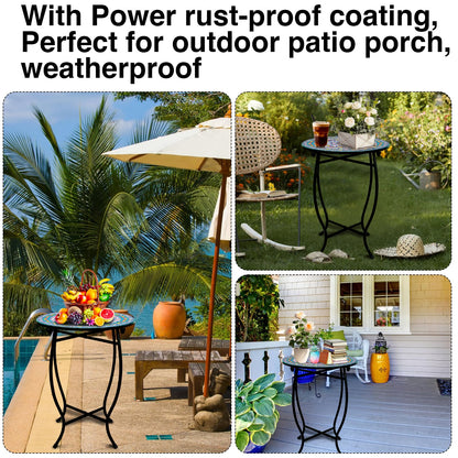 Weogot Outdoor Metal Side Tables, Round Patio Side Table, Weather Resistant Metal End Table Side Table for Patio Yard Porch Balcony Garden Bedside, Plant Stand for Indoor, Easy Assemble