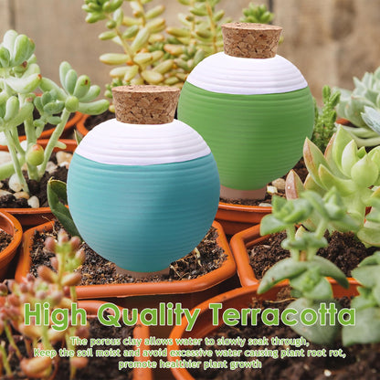 4PCS Plant Watering Globes, Large Terracotta Automatic Watering Stake Devices with Wooden Stopper for Pots, Planters, Indoor, Outdoor