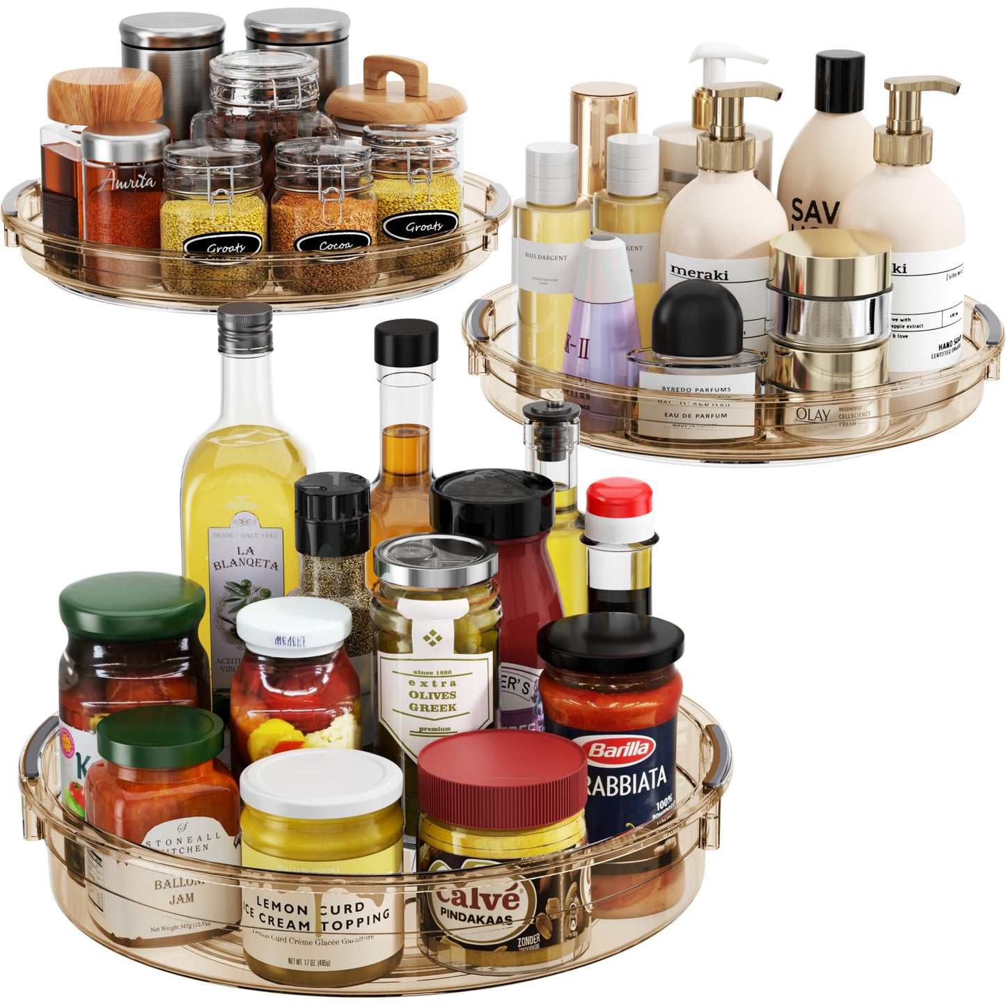 LAMU 3 Pack Lazy Susan Organizer Turntable for Cabinet, Rotating Condiment Organizer for Kitchen Pantry Organizers and Storage, Table Top, Fridge, Countertop, Spice Organization, 9.25'' 10.6'' 12''