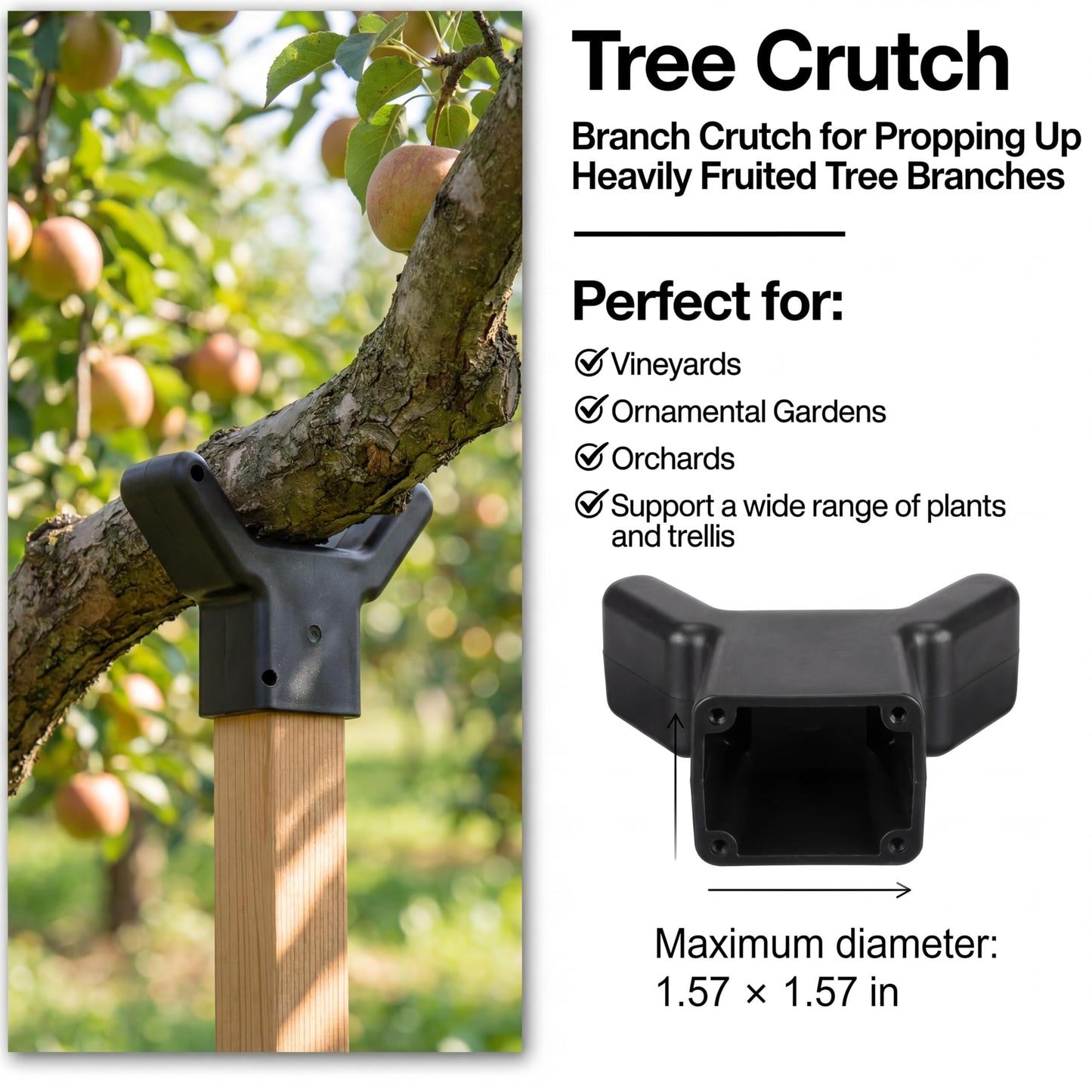 Yungyan 4 Pcs Tree Support, Plastic Fruit Branch Support Device Tree Brace Prevent Them from Breaking for Vineyards Ornamental Gardens Orchards Fits on Standard 1.57 x 1.57 Inch Lumber (Black)