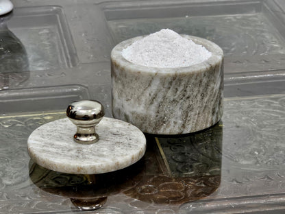 KLEO Marble Salt and Spice Holder with Lid | Small Container (2x3in) | Stone Salt Box/Canister for Kitchen and Dining | Saunf Holder (Beige)
