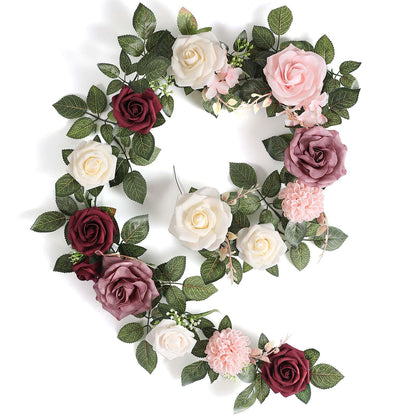 5FT Artificial Rose Flower Burgundy Fake Floral Garland for Wedding Ceremony Backdrop Arch Flowers Table Centerpieces Decorations