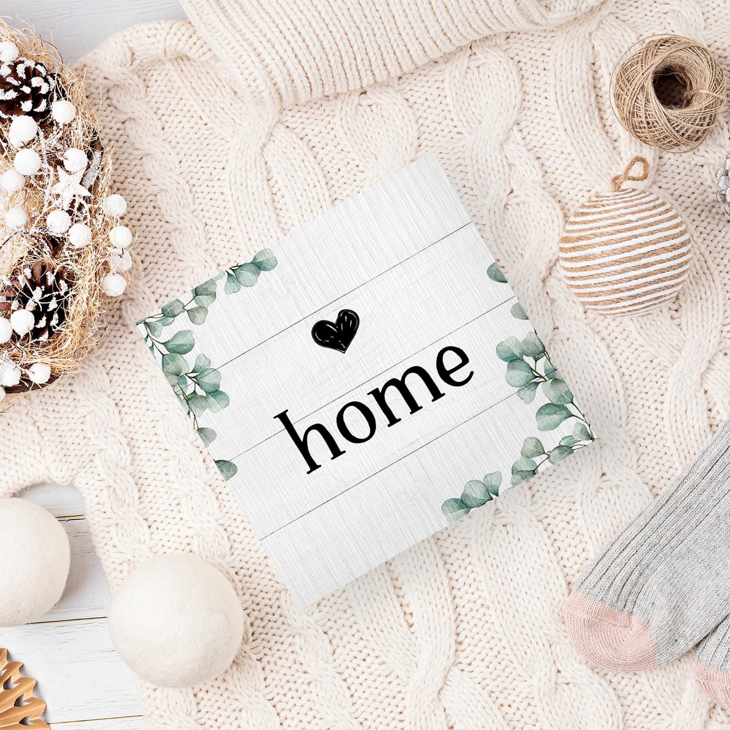 ANIANG Home Sign, Home Signs for House Decor, Welcome Sign, Rustic Farmhouse Desk Decor Wood Block Box Plaque for Living Room Wall Shelf, Housewarming Gifts (Green)