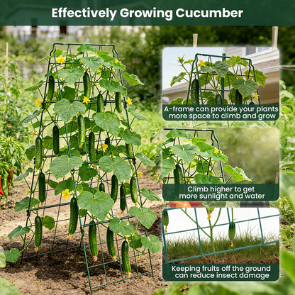 Cucumber Trellis, 48"x16" Adjustable A-Frame Trellis for Climbing Plants, Metal Foldable Upgraded Vegetable Trellis for Raised Bed, Support for Tomatoes, Squash, Zucchini, Vegetables & Flowers