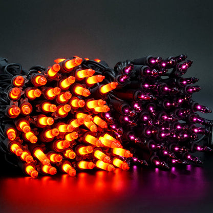 YULETIME 200 Orange & Purple Halloween Lights with Black Wire, Pack of 2 Sets 33 ft 100 Count UL Certified Christmas String Lights (Orange & Purple)