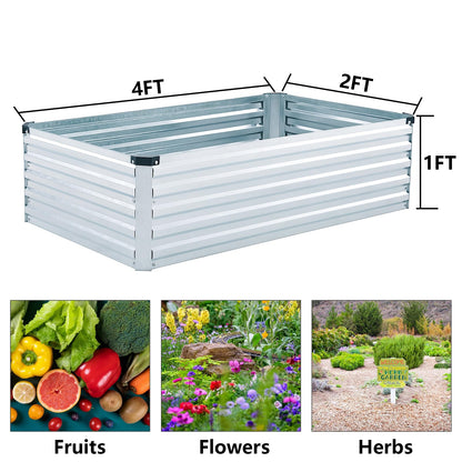 Meberam 2 Pack 12x4x1FT Galvanized Raised Garden Beds Kit Outdoor Metal Gardening Planter Box for Vegetable Elevated Flower Herbs,Silver