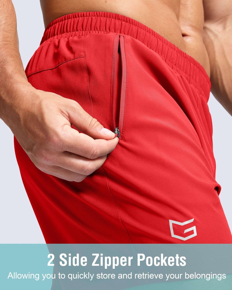 G Gradual Men's Athletic Running Shorts with Zipper Pockets Quick Dry 7"/ 5"/ 9" Workout Gym Shorts for Basketball Hiking(Deep Red,5S)