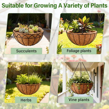 Halatool 4 Pack 12 Inch Coco Liners Natural Coconut Liners for Planters Round Coco Coir Hanging Basket Liner for Flowers Vegetables