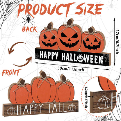 Purpeak Reversible Fall Wooden Table Sign Double Side Halloween and Thanksgiving Tabletop Pumpkin Sign Decor Happy Fall Wood Block Tiered Tray Decor for the Home Shelf Party