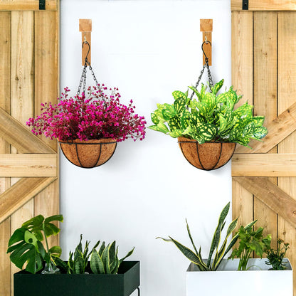 Macrame Plant Hanger, Hanging Wall Planters for Indoor Plants, Wooden Hanging Basket Hooks for Outdoor Pots Wind Chime Flower Bracket Lanterns Patio Garden Decoration (2-Pack,5-Inch)