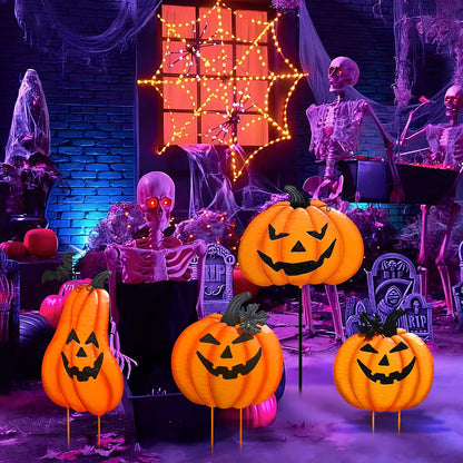2 Pack Halloween/Thanksgiving Garden Stakes, Outdoor Party Décor Stacked Metal Pumpkins Jack-o-Lantern Lawn Decor, Yard Signs Stake Outdoor Decorative Pumpkin Home Lawn Pathway Driveway Decorations