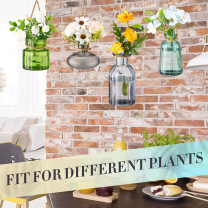 Wonderjune 4 Pcs Stained Glass Hanging Vases Hanging Glass Planters Small Plant Terrarium Pot Containers with Rope for Garden Home Indoor Outdoor Decor, 4 Styles (Artsy)