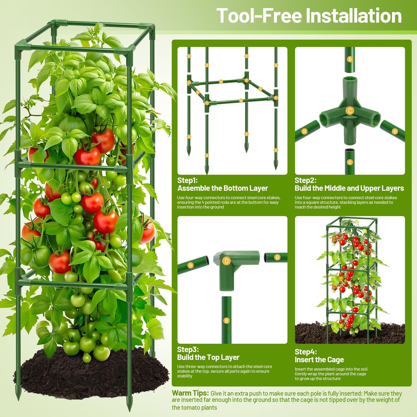 Legigo 2 Pack Square Tomato Cages- 45 Inch Heavy Duty Tomato Trellis for Climbing Plants Outdoor, Tomato Plant Support Stakes Cage Garden Trellis for Garden Raised Garden Bed Cucumbers Vegetables
