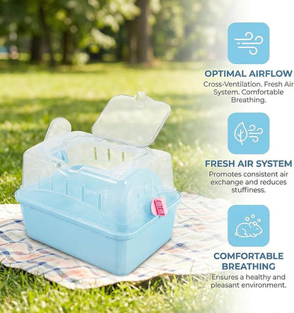 Portable Small Pet Carrier Cage for Travel - Transparent Ventilated Hamster/Gerbil/Rat/Guinea Pig Carrier with Secure Lock
