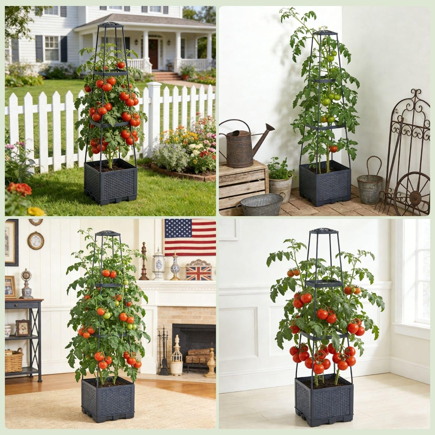 Lancisism Raised Garden Bed Tomato Planter with Trellis - 45" Self Watering Planters Box with Trapezoidal Trellis for Climbing Plants Vegetables Flowers - Tomato Cages for Greenhouse Indoor Outdoor