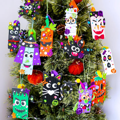 Winlyn 24 Sets Halloween Crafts Kits Fall Crafts DIY Craft Stick Halloween Ornaments Decorations Art Set Jack-O’-Lantern Ghost Foam Stickers Arts and Crafts for Kids Classroom Activities Party Favors