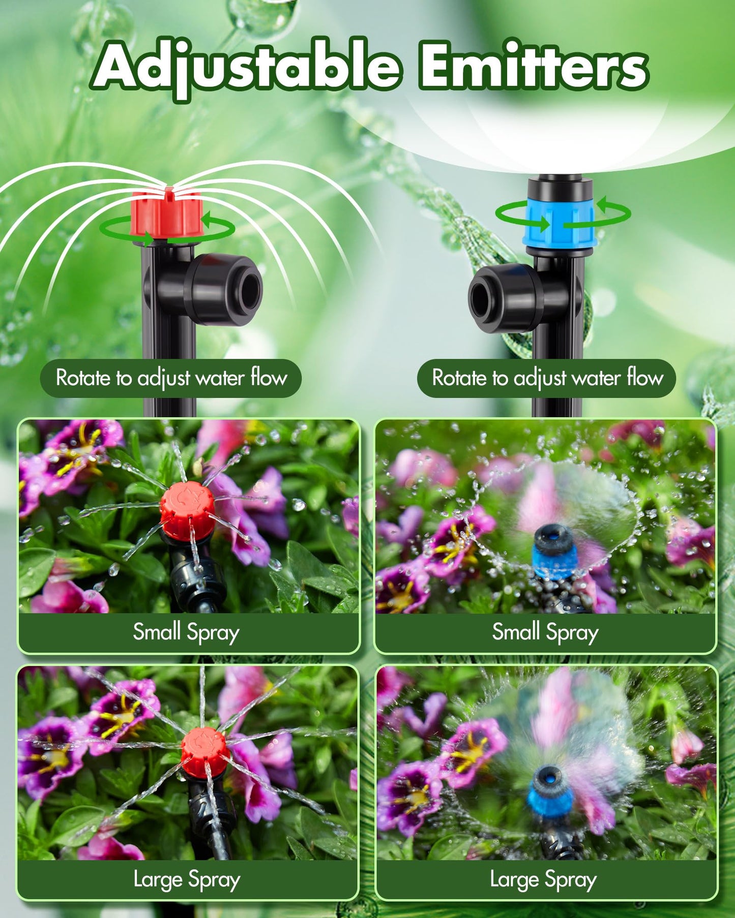 300FT Drip Irrigation System Kits - Automatic Garden Watering Sprinkler with 1/2 & 1/4 inch Tubing Hose Patio Misting Plant Irrigation Water Equipment Quick Connector for Greenhouse Flower Beds Lawn